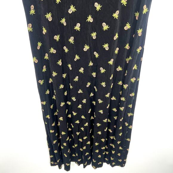Coldwater Creek Size L Large Black Slinky Maxi Dress Tropical Pineapple Print - Picture 3 of 7